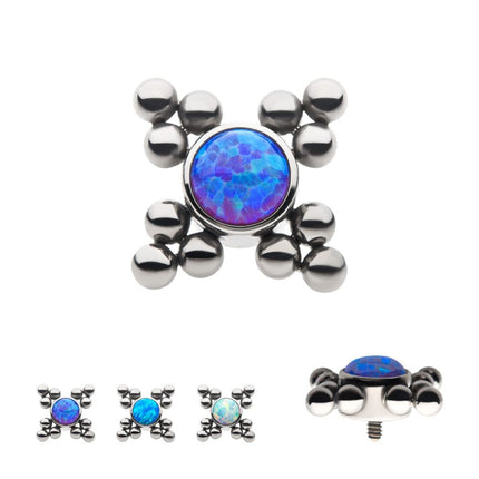 Invictus Titanium Internally Threaded 12-Bead Bezel Round Opal/CZ Cluster Top