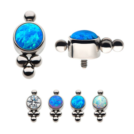 Invictus Titanium Internally Threaded with 1 Bezel Set CZ/Synthetic Opal and 4 Beads Top