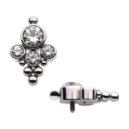 Invictus Titanium Internally Threaded 4-Bezel Set Swarovski Zirconia & Beads Cluster Top