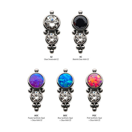 Invictus Titanium Internally Threaded 2-Bezel Set Synthetic Opal/AAA Gem/Swarovski Zirconia & Beads Cluster Top