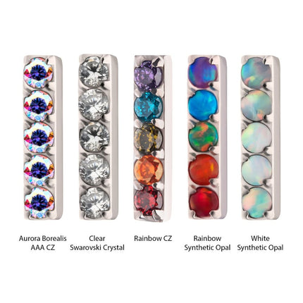 Invictus Titanium Internally Threaded Prong Set Crystal/CZ/Opal 5-Cluster Bar Top