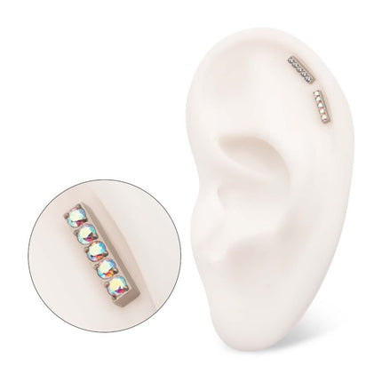 Invictus Titanium Internally Threaded Prong Set Crystal/CZ/Opal 5-Cluster Bar Top