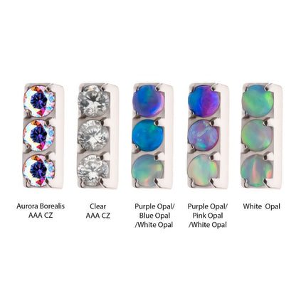 Invictus Titanium Internally Threaded Prong Set Crystal/CZ/Opal 3-Cluster Bar Top