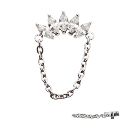 Invictus Titanium Internally Threaded 5-Cluster Marquise AAA CZ Top with Dangle Chain