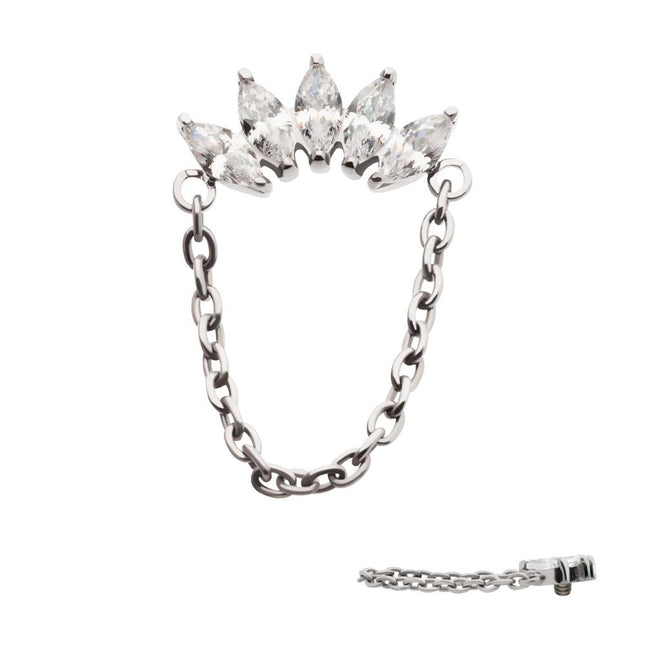 Invictus Titanium Internally Threaded 5-Cluster Marquise AAA CZ Top with Dangle Chain