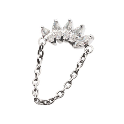 Invictus Titanium Internally Threaded 5-Cluster Marquise AAA CZ Top with Dangle Chain