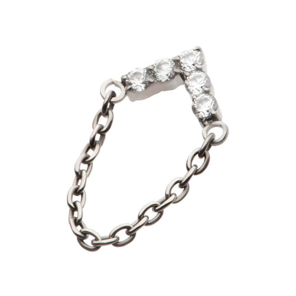 Invictus Titanium Internally Threaded 5-Cluster Round AAA CZ Chevron Shape Top with Dangle Chain