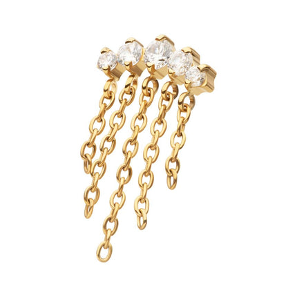 Invictus 24Kt Gold PVD Titanium Internally Threaded 5-Cluster Round AAA CZ Top with 5 Dangle Chains