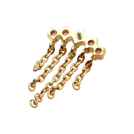 Invictus 24Kt Gold PVD Titanium Internally Threaded 5-Cluster Round AAA CZ Top with 5 Dangle Chains