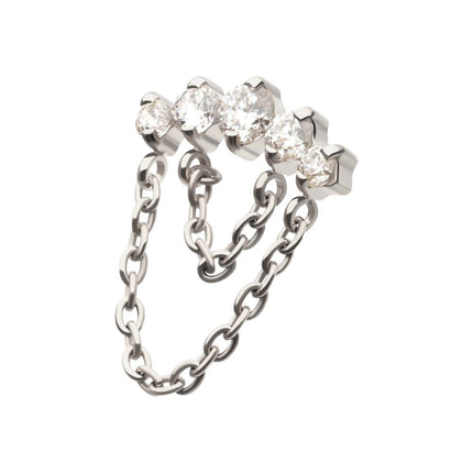 Invictus Titanium Internally Threaded 5-Cluster Round AAA CZ Top with 2 Tier Dangle Chain