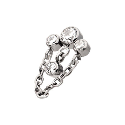 Invictus Titanium Internally Threaded 3-Curved Cluster Bezel Round CZ Top with Chain & Gem Dangles