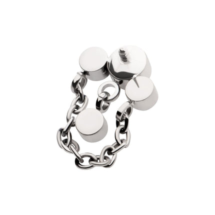 Invictus Titanium Internally Threaded 3-Curved Cluster Bezel Round CZ Top with Chain & Gem Dangles