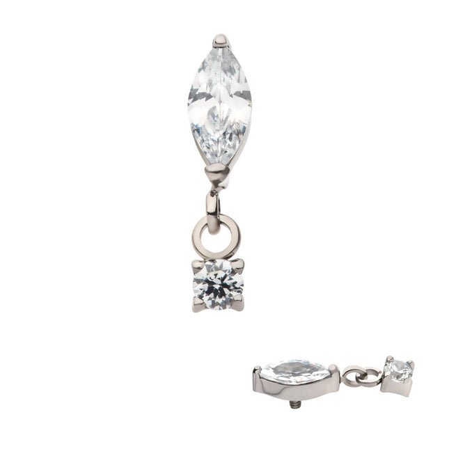 Invictus Titanium Internally Threaded Marquise CZ with Dangle Round CZ Top