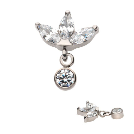 Invictus Titanium Internally Threaded 3-Cluster Pronged Marquise CZ with Floating Round CZ Top