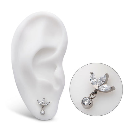 Invictus Titanium Internally Threaded 3-Cluster Pronged Marquise CZ with Floating Round CZ Top