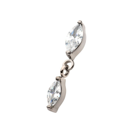 Invictus Titanium Internally Threaded Prong Set Marquise Double CZ Dangle Top