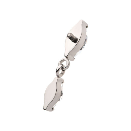 Invictus Titanium Internally Threaded Prong Set Marquise Double CZ Dangle Top
