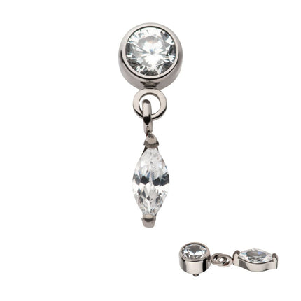 Invictus Titanium Internally Threaded Round CZ with Dangle Marquise CZ Top