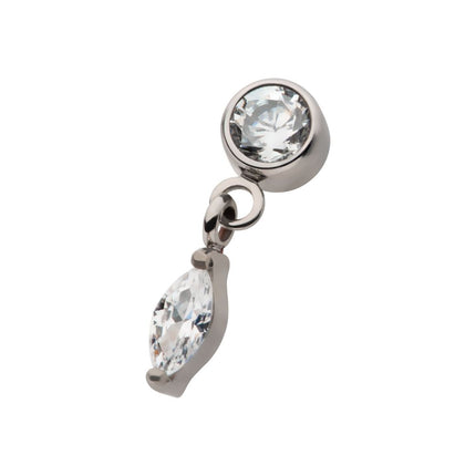 Invictus Titanium Internally Threaded Round CZ with Dangle Marquise CZ Top