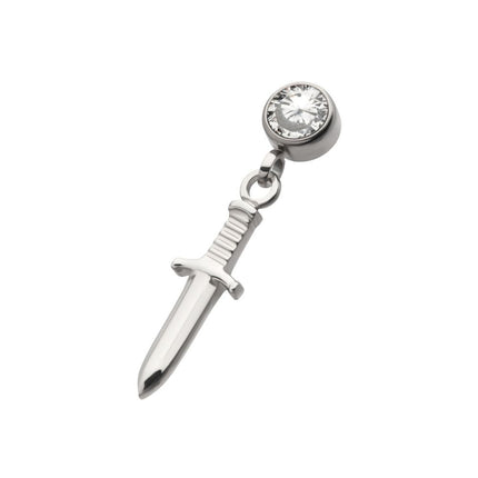 Invictus Titanium Internally Threaded Bezel Round CZ Dangle Dagger Top