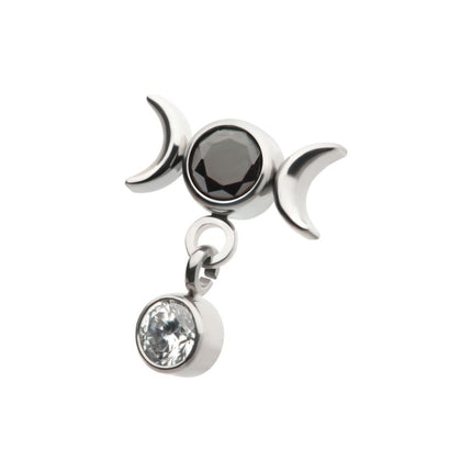Invictus Titanium Internally Threaded Dangle Bezel Round CZ Triple Moon Phase Gem Top
