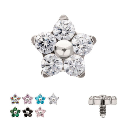 Invictus 14g Titanium Internally Threaded Prong Set Gem 5-Petal Flower Top
