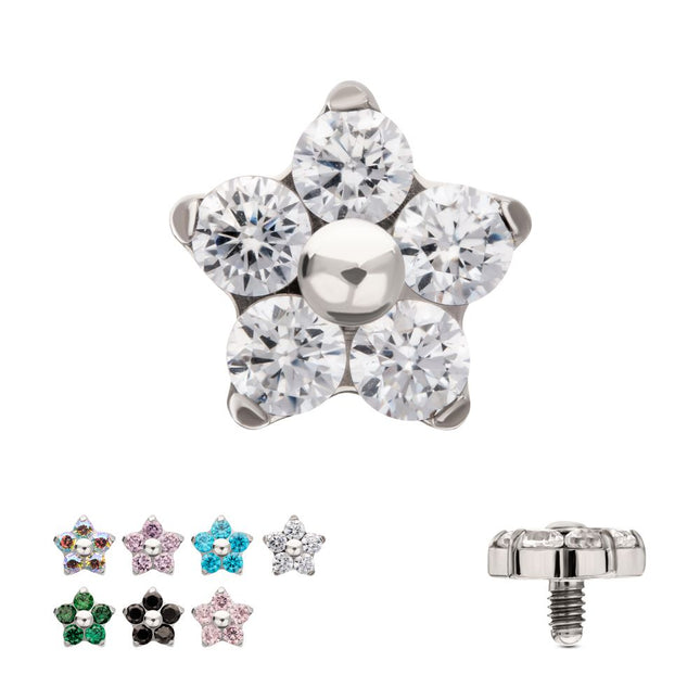 Invictus 14g Titanium Internally Threaded Prong Set Gem 5-Petal Flower Top