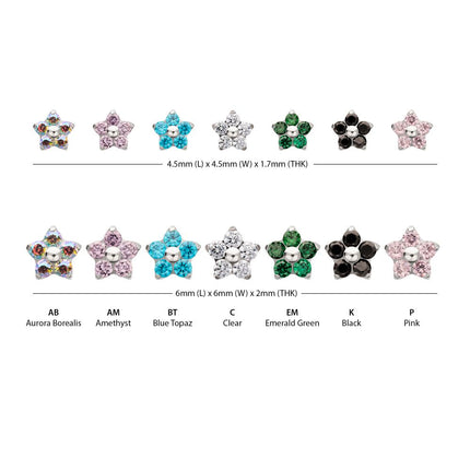 Invictus 14g Titanium Internally Threaded Prong Set Gem 5-Petal Flower Top