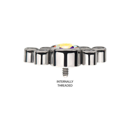 Invictus Titanium Internally Threaded 3.5mm Bezel Round CZ/Opal with 3-Gem Cluster Top