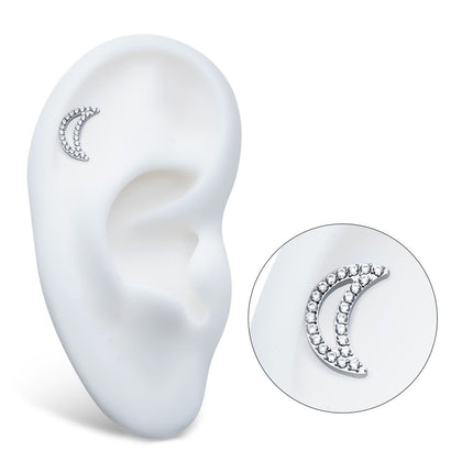 Invictus Titanium Internally Threaded Cut Out Crescent Moon Top with Pave Set Clustered CZ