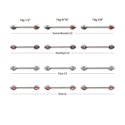 Invictus Titanium Bezel Set Teardrop Gem End Nipple Barbell (One Side Fixed, One Side Internally Threaded) | Sold by piece