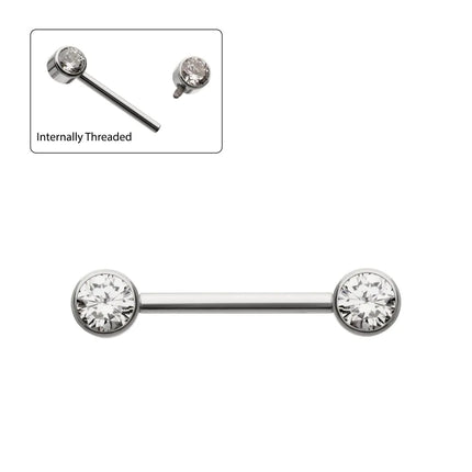 Invictus Titanium Internally Threaded Bezel Set Gem End Nipple Barbell