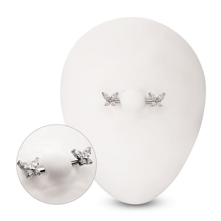 Invictus Titanium Internally Threaded Prong Set Butterfly CZ Gem End Nipple Barbell (One Side Fixed, One Side Internally Threaded) | Sold by piece