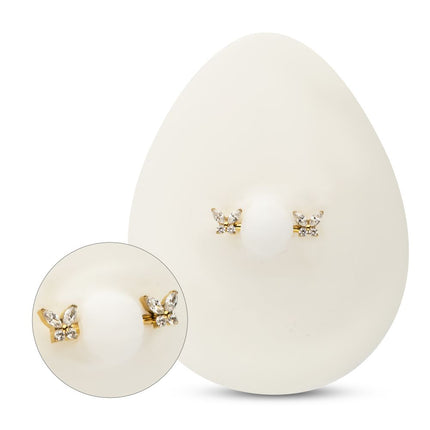 Invictus 24Kt Gold PVD Titanium Internally Threaded Prong Set Butterfly CZ Gem End Nipple Barbell (One Side Fixed, One Side Internally Threaded) | Sold by piece