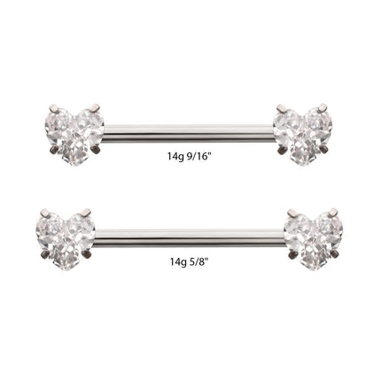 Invictus Titanium Internally Threaded Prong Set Heart CZ Gem End Nipple Barbell (One Side Fixed, One Side Internally Threaded) | Sold by piece
