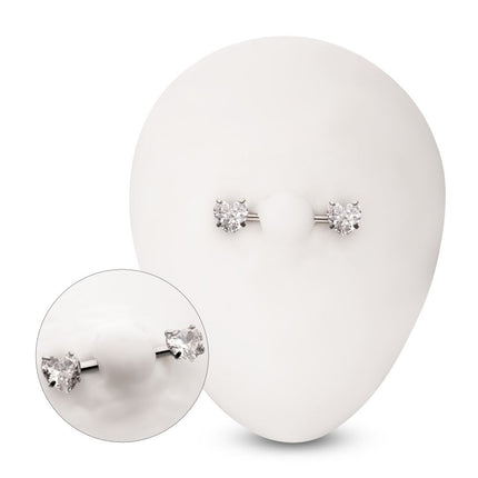 Invictus Titanium Internally Threaded Prong Set Heart CZ Gem End Nipple Barbell (One Side Fixed, One Side Internally Threaded) | Sold by piece