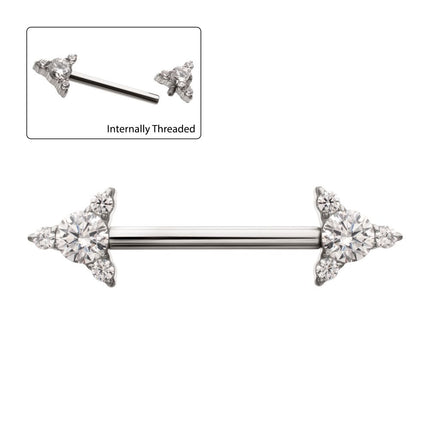 Invictus Titanium Internally Threaded Prong Set CZ Gem Triangle Shape End Nipple Barbell (One Side Fixed, One Side Internally Threaded) | Sold by piece