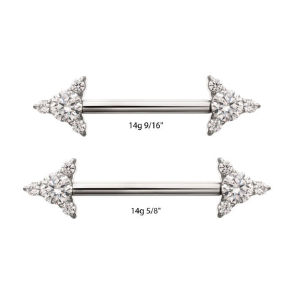 Invictus Titanium Internally Threaded Prong Set CZ Gem Triangle Shape End Nipple Barbell (One Side Fixed, One Side Internally Threaded) | Sold by piece