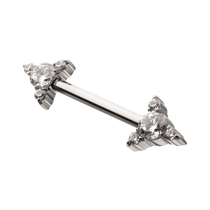 Invictus Titanium Internally Threaded Prong Set CZ Gem Triangle Shape End Nipple Barbell (One Side Fixed, One Side Internally Threaded) | Sold by piece