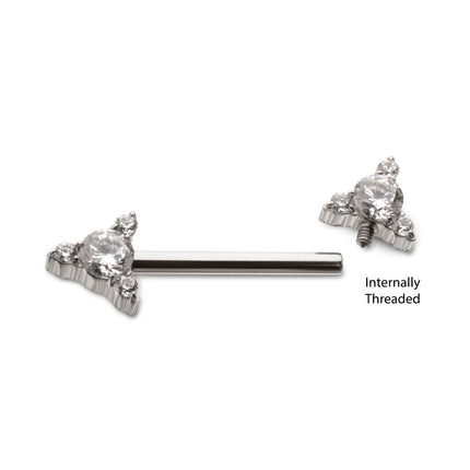 Invictus Titanium Internally Threaded Prong Set CZ Gem Triangle Shape End Nipple Barbell (One Side Fixed, One Side Internally Threaded) | Sold by piece