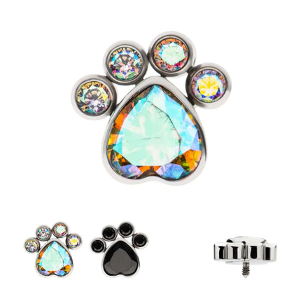 Titanium Internally Threaded Bezel Heart & Round CZ Paw Top