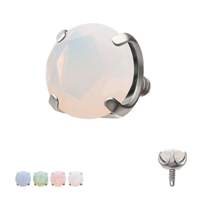 Invictus Titanium Internally Threaded Low Profile 4 Prong Round Opalite Gem Top