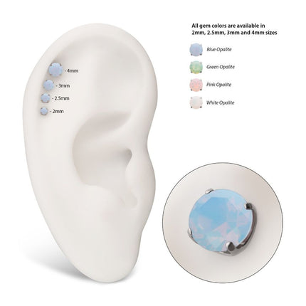 Invictus Titanium Internally Threaded Low Profile 4 Prong Round Opalite Gem Top