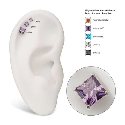 Invictus Titanium Internally Threaded 4 Prong Princess Cut Gem Top