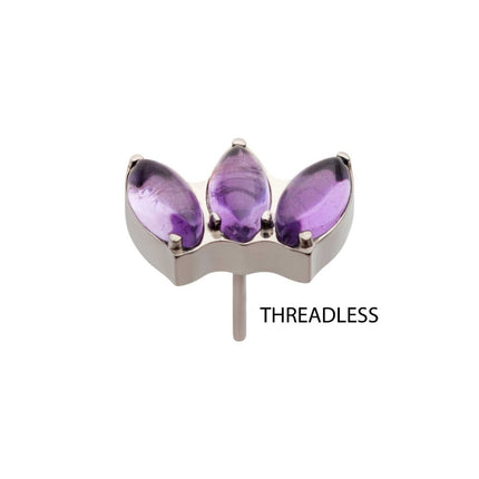 Invictus Titanium Threadless with Prong Set 3-Cluster Marquise Stones Fan Shape Top