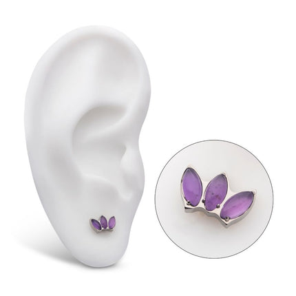 Invictus Titanium Threadless with Prong Set 3-Cluster Marquise Stones Fan Shape Top