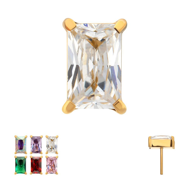 Invictus 24Kt Gold PVD Titanium Threadless "Luxe Baguette" Prong Set Gem Top