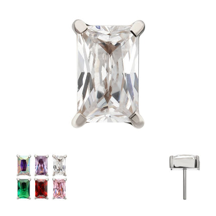 Invictus Titanium Threadless "Luxe Baguette" Prong Set Gem Top