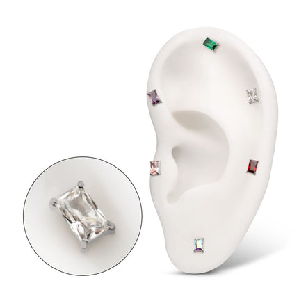 Invictus Titanium Threadless "Luxe Baguette" Prong Set Gem Top