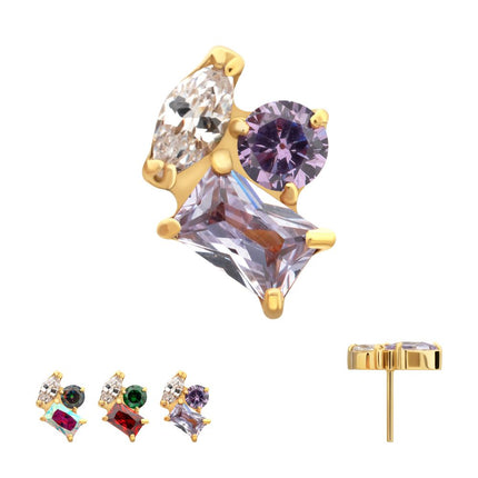 Invictus 24Kt Gold PVD Titanium Threadless "Harmony Cluster" Prong Set Gem Top